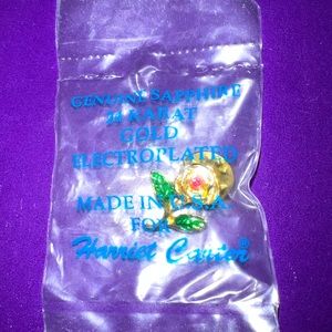 3/$10 Vintage Harriet Carter Genuine Sapphire 24 Karat Gold Rose Pin